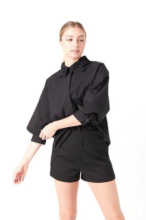 ENDLESS ROSE - Peekaboo Lace Collared Shirt - SHIRTS & BLOUSES available at Objectrare