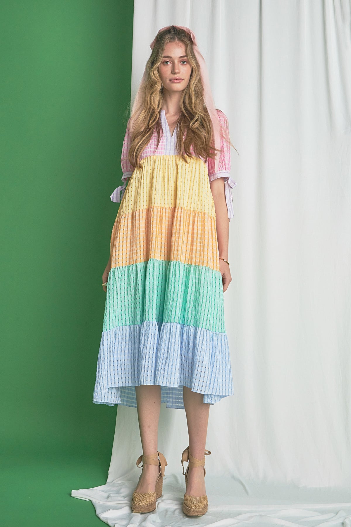 ENGLISH FACTORY - Colorblock Bow Tie Sleeve Maxi Dress - DRESSES available at Objectrare