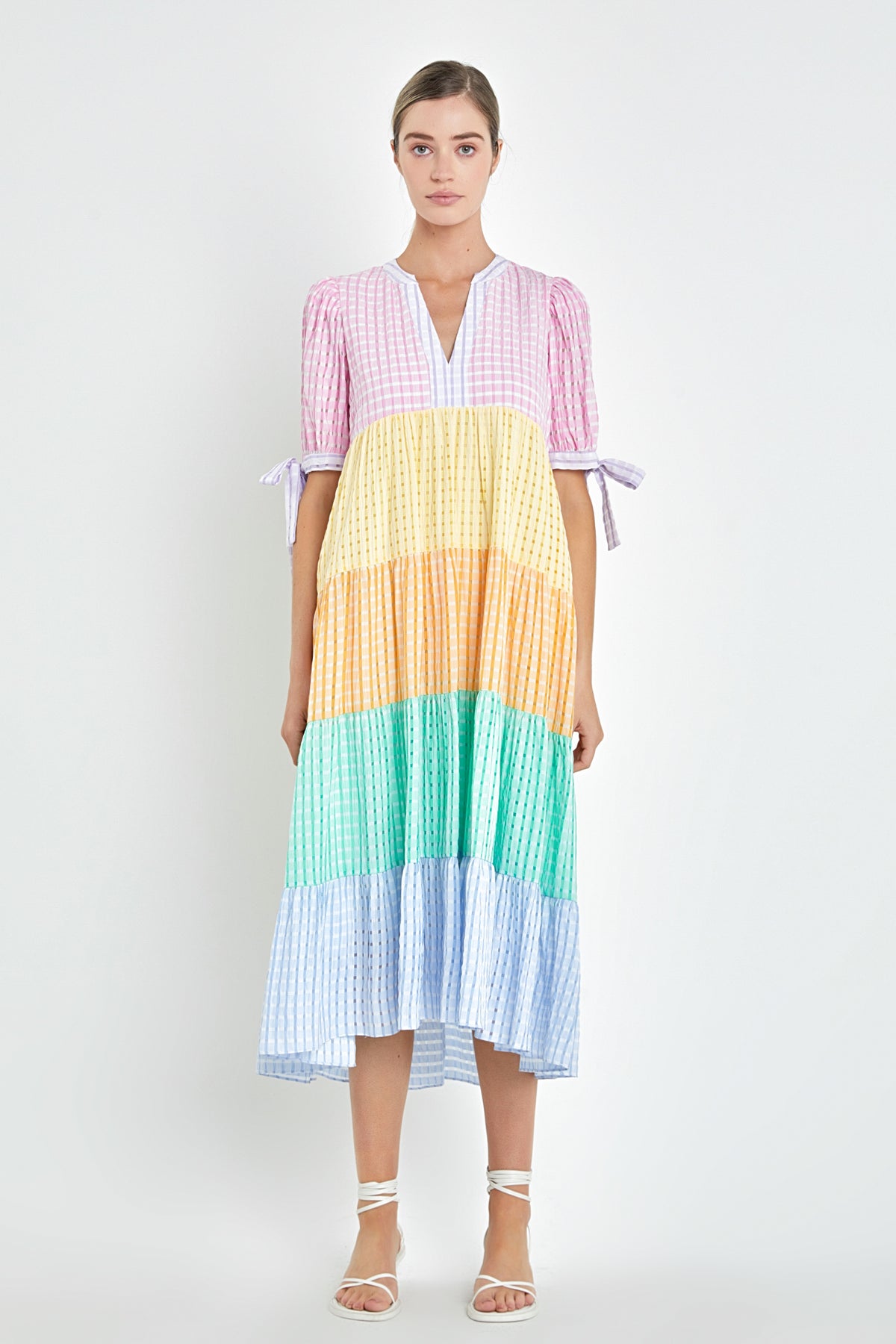 ENGLISH FACTORY - Colorblock Bow Tie Sleeve Maxi Dress - DRESSES available at Objectrare
