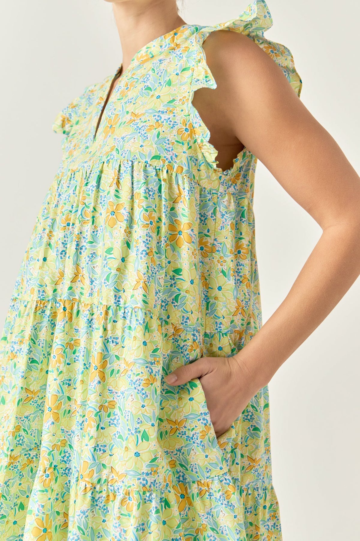 ENGLISH FACTORY - Floral Printed Babydoll V-Neck Mini Dress - DRESSES available at Objectrare