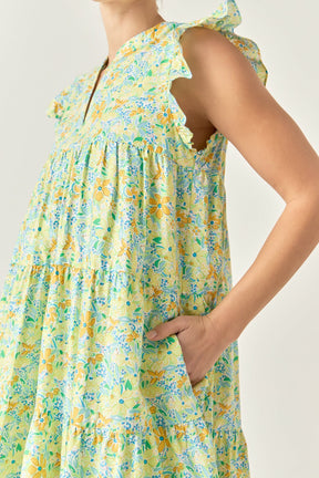 ENGLISH FACTORY - Floral Printed Babydoll V-Neck Mini Dress - DRESSES available at Objectrare
