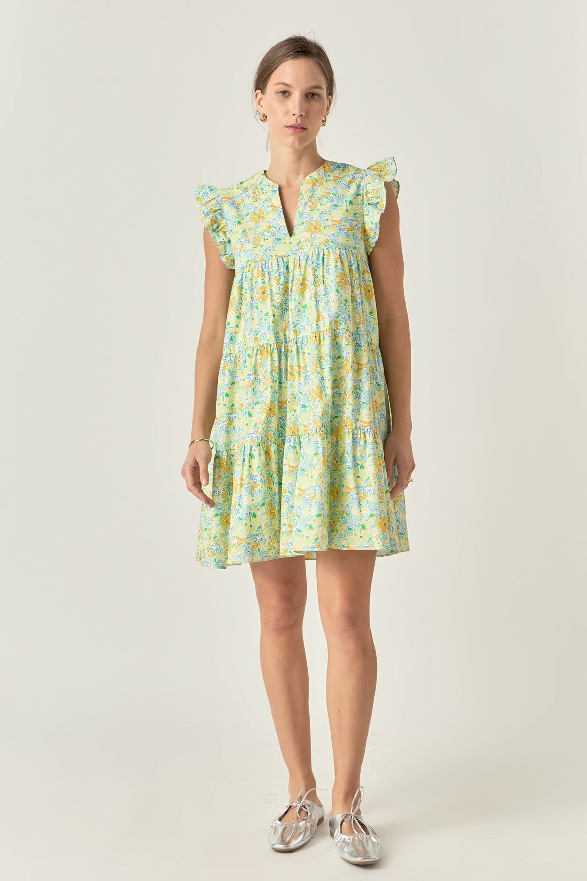 ENGLISH FACTORY - Floral Printed Babydoll V-Neck Mini Dress - DRESSES available at Objectrare