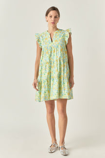 ENGLISH FACTORY - Floral Printed Babydoll V-Neck Mini Dress - DRESSES available at Objectrare