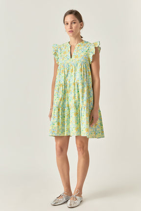ENGLISH FACTORY - Floral Printed Babydoll V-Neck Mini Dress - DRESSES available at Objectrare