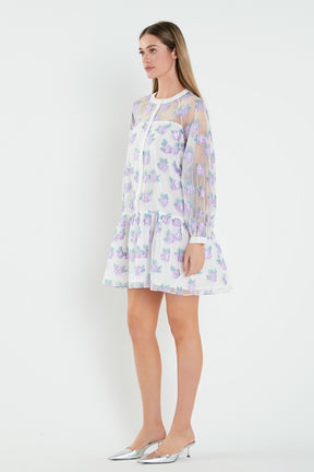 ENGLISH FACTORY - Floral Organza Buttoned Mini Dress - DRESSES available at Objectrare