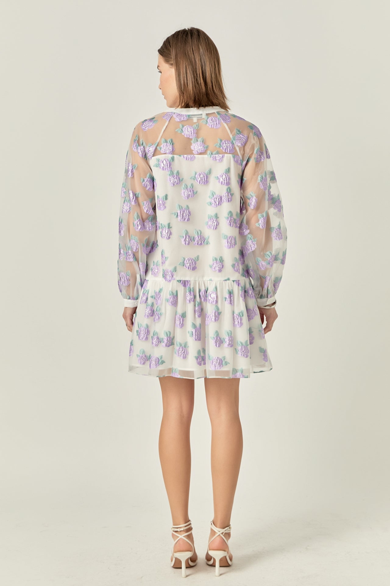 Floral Organza Buttoned Mini Dress