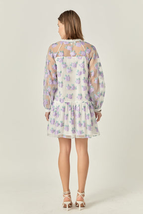 Floral Organza Buttoned Mini Dress