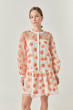 ENGLISH FACTORY - Floral Organza Buttoned Mini Dress - DRESSES available at Objectrare