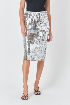 ENDLESS ROSE - Fringed Metallic Midi Skirt - SKIRTS available at Objectrare