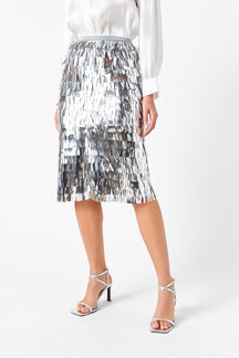 ENDLESS ROSE - Fringed Metallic Midi Skirt - SKIRTS available at Objectrare
