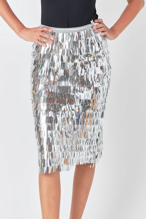 ENDLESS ROSE - Fringed Metallic Midi Skirt - SKIRTS available at Objectrare