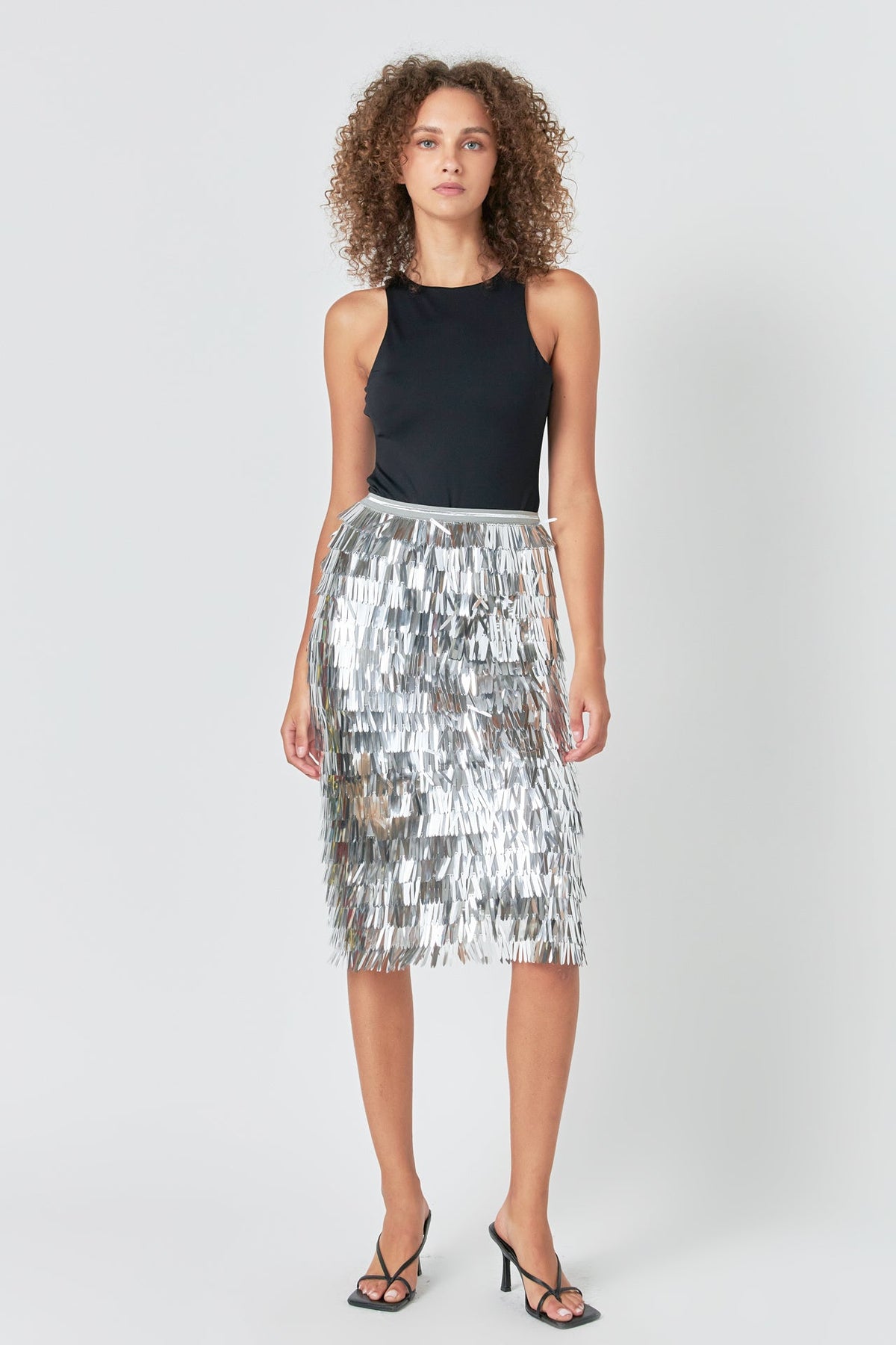 Fringed Metallic Midi Skirt