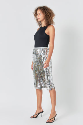 ENDLESS ROSE - Fringed Metallic Midi Skirt - SKIRTS available at Objectrare