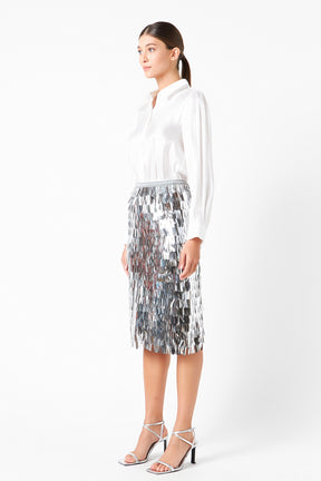 ENDLESS ROSE - Fringed Metallic Midi Skirt - SKIRTS available at Objectrare