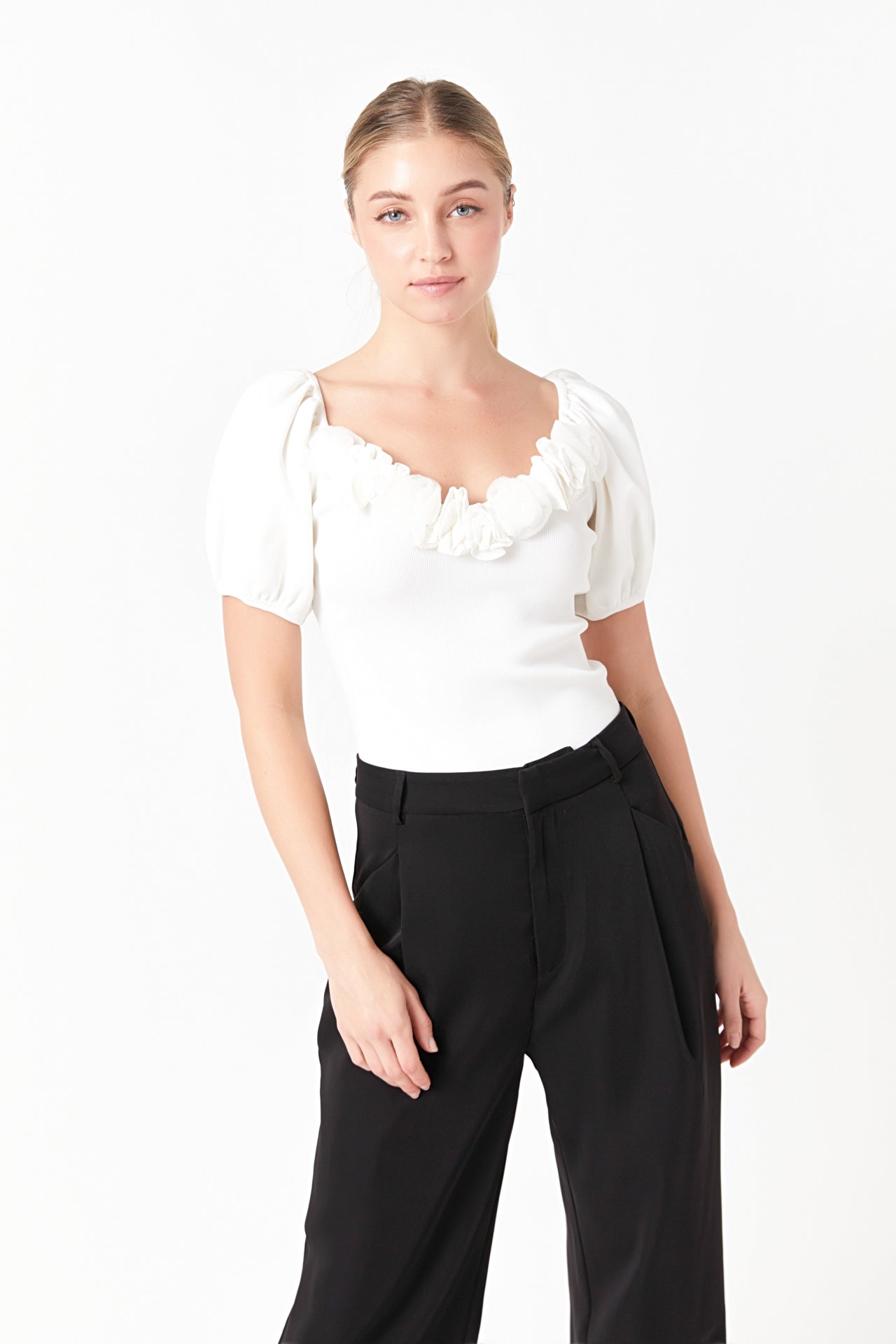 ENDLESS ROSE - Mixed 3D Flower Knit Top - TOPS available at Objectrare