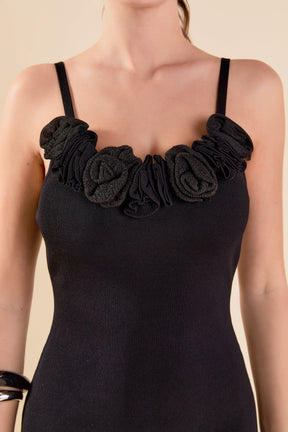 ENDLESS ROSE - Mixed 3D Flower Knit Maxi Dress - DRESSES available at Objectrare