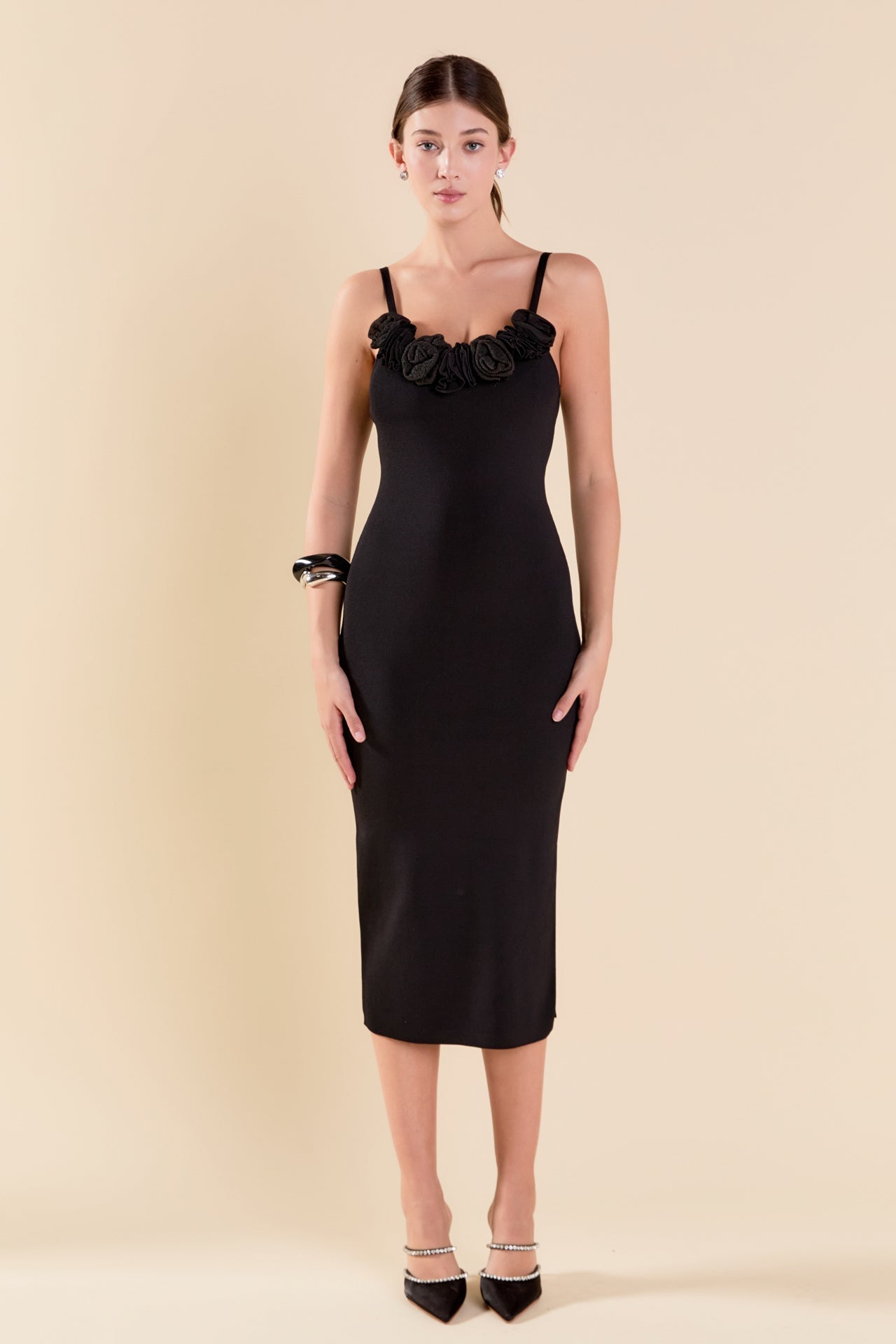 ENDLESS ROSE - Mixed 3D Flower Knit Maxi Dress - DRESSES available at Objectrare