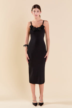 ENDLESS ROSE - Mixed 3D Flower Knit Maxi Dress - DRESSES available at Objectrare