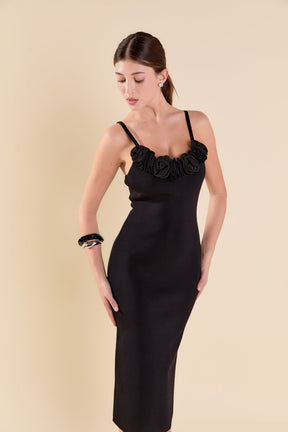 ENDLESS ROSE - Mixed 3D Flower Knit Maxi Dress - DRESSES available at Objectrare