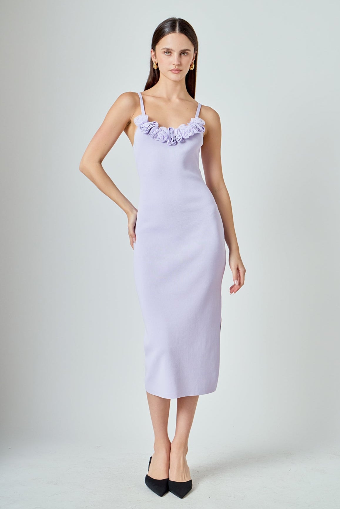 ENDLESS ROSE - Mixed 3D Flower Knit Maxi Dress - DRESSES available at Objectrare