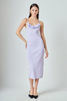 ENDLESS ROSE - Mixed 3D Flower Knit Maxi Dress - DRESSES available at Objectrare