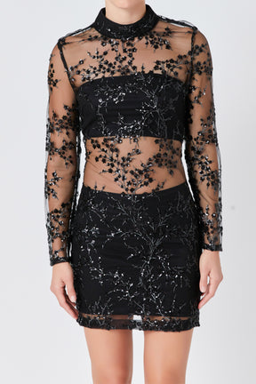 ENDLESS ROSE - Sequins Embroidered Mini Dress - DRESSES available at Objectrare