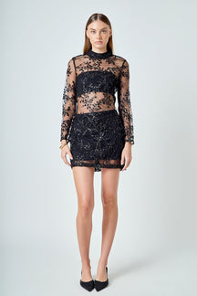 ENDLESS ROSE - Sequins Embroidered Mini Dress - DRESSES available at Objectrare