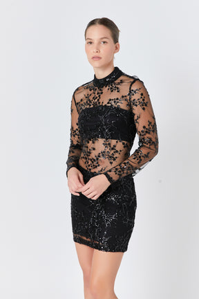 ENDLESS ROSE - Sequins Embroidered Mini Dress - DRESSES available at Objectrare