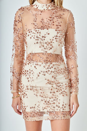 ENDLESS ROSE - Sequins Embroidered Mini Dress - DRESSES available at Objectrare