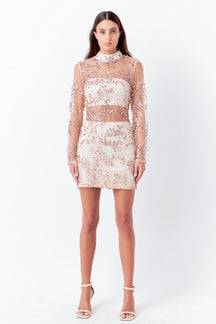 ENDLESS ROSE - Sequins Embroidered Mini Dress - DRESSES available at Objectrare