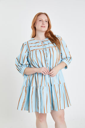 ENGLISH FACTORY - English Factory - Striped Blouson Mini Dress Plus Size - DRESSES available at Objectrare