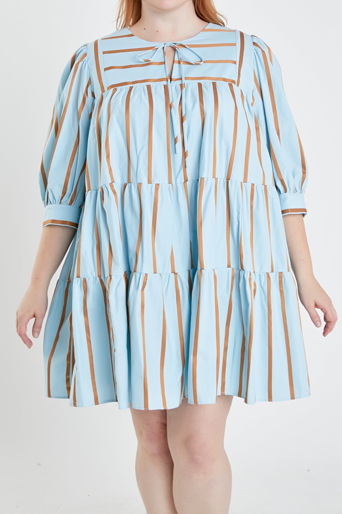 ENGLISH FACTORY - Striped Blouson Mini Dress Plus Size - DRESSES available at Objectrare