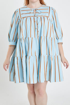 ENGLISH FACTORY - English Factory - Striped Blouson Mini Dress Plus Size - DRESSES available at Objectrare