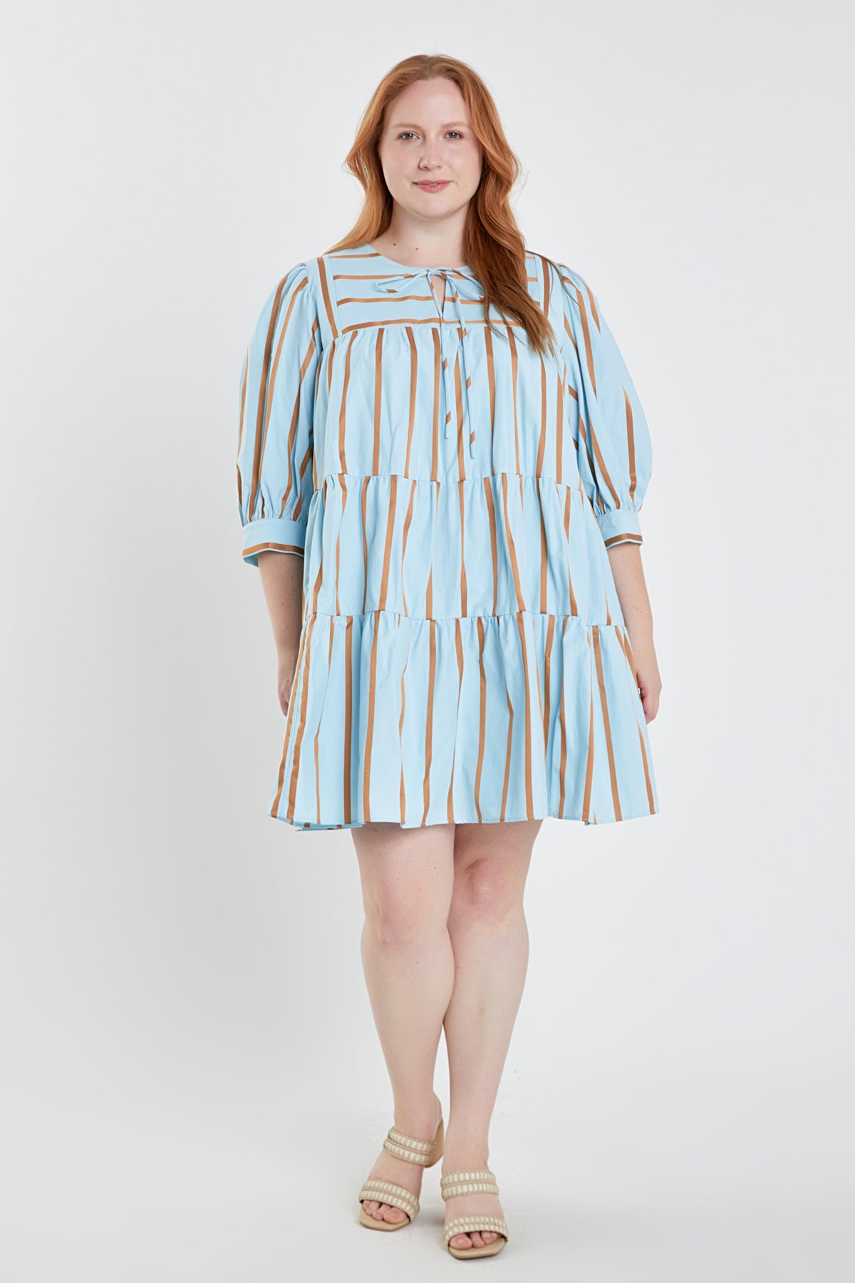 ENGLISH FACTORY - Striped Blouson Mini Dress Plus Size - DRESSES available at Objectrare