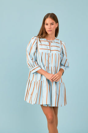 Striped Blouson Mini Dress