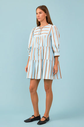 ENGLISH FACTORY - Striped Blouson Mini Dress - DRESSES available at Objectrare