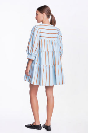 ENGLISH FACTORY - Striped Blouson Mini Dress - DRESSES available at Objectrare