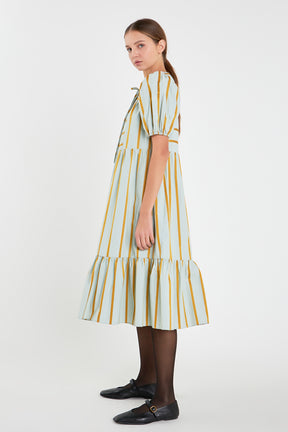 ENGLISH FACTORY - Striped Blouson Maxi Dress - DRESSES available at Objectrare