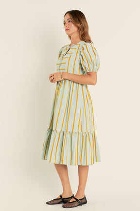 ENGLISH FACTORY - Striped Blouson Maxi Dress - DRESSES available at Objectrare