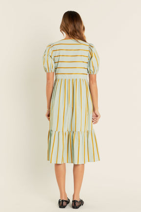 ENGLISH FACTORY - Striped Blouson Maxi Dress - DRESSES available at Objectrare
