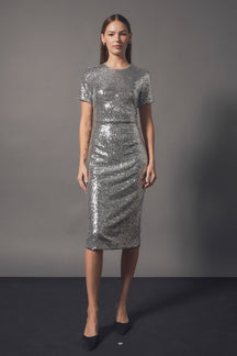 Sequins Short Sleeve Maxi Dress