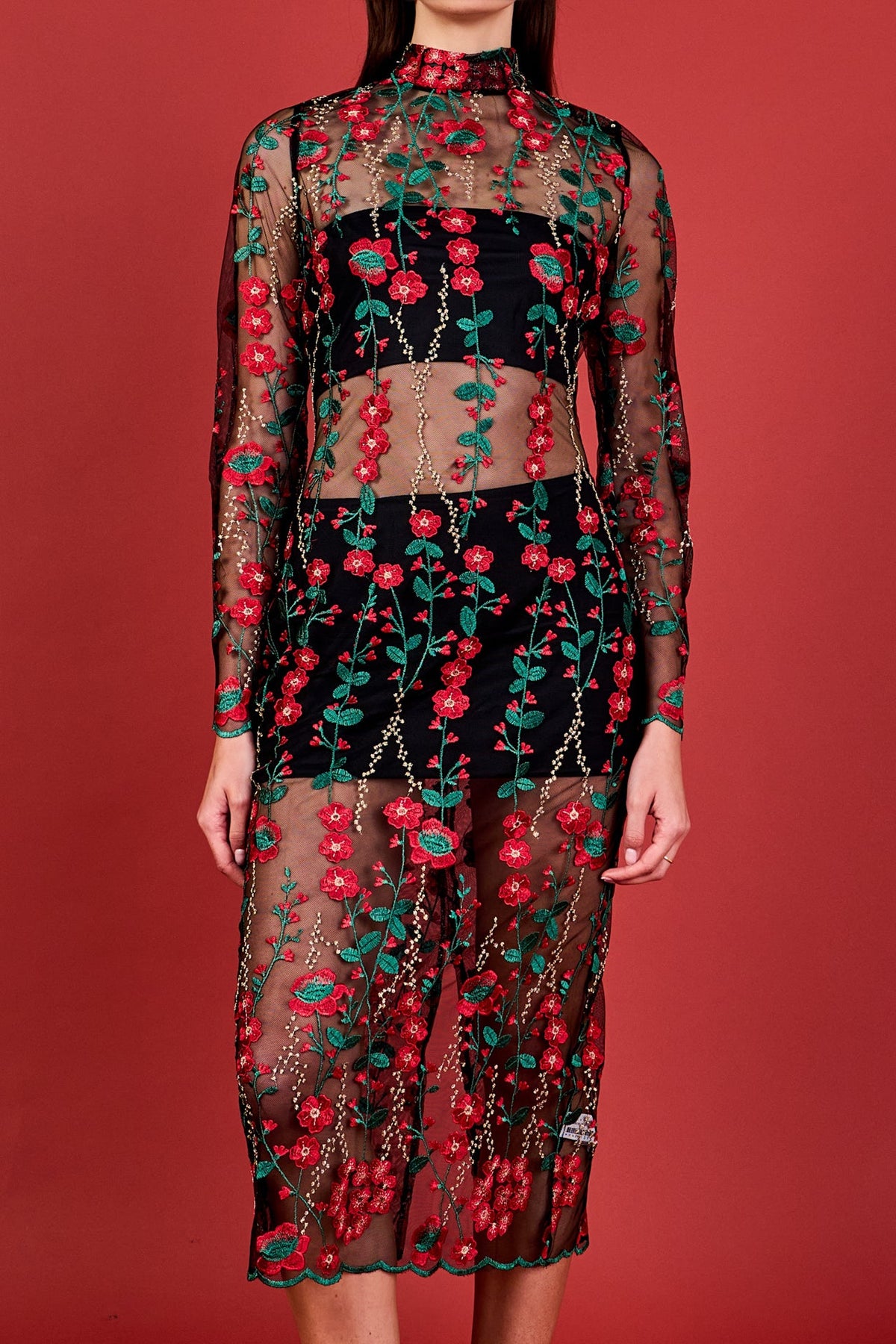 ENDLESS ROSE - Floral Embroidered Midi Dress - DRESSES available at Objectrare