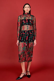 ENDLESS ROSE - Floral Embroidered Midi Dress - DRESSES available at Objectrare