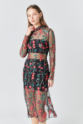 ENDLESS ROSE - Endless Rose - Floral Embroidered Midi Dress - DRESSES available at Objectrare