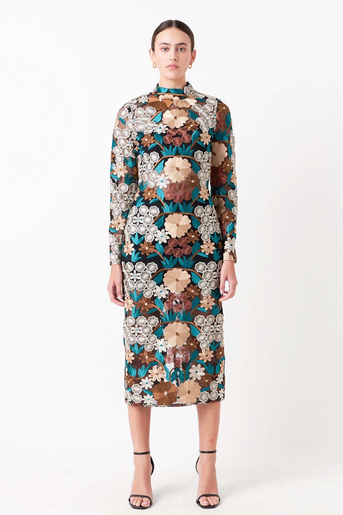 ENDLESS ROSE - Floral Embroidered Midi Dress - DRESSES available at Objectrare