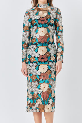 ENDLESS ROSE - Floral Embroidered Midi Dress - DRESSES available at Objectrare