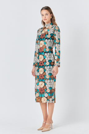 ENDLESS ROSE - Floral Embroidered Midi Dress - DRESSES available at Objectrare