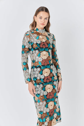 ENDLESS ROSE - Endless Rose - Long Sleeve Floral Embroidered Midi Dress - DRESSES available at Objectrare