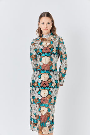 ENDLESS ROSE - Floral Embroidered Midi Dress - DRESSES available at Objectrare