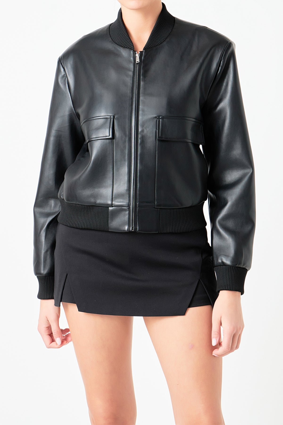 ENDLESS ROSE - Short Pu Leather Bomber Jacket - JACKETS available at Objectrare